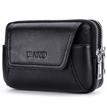 

YIANG Brand Genuine Leather Waist Packs Men Cigarette Pouch Phone Bag Male Cow Skin Leather Business Mini Belt Bag Hip Bum Pack