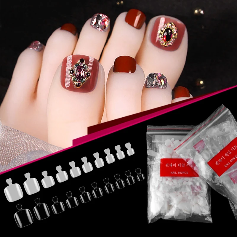 500pcs False Foot Nails Full Cover Fake Toe nail Tips Set Natural/transparent Acrylic Nail Manicure Accessories | Красота и здоровье