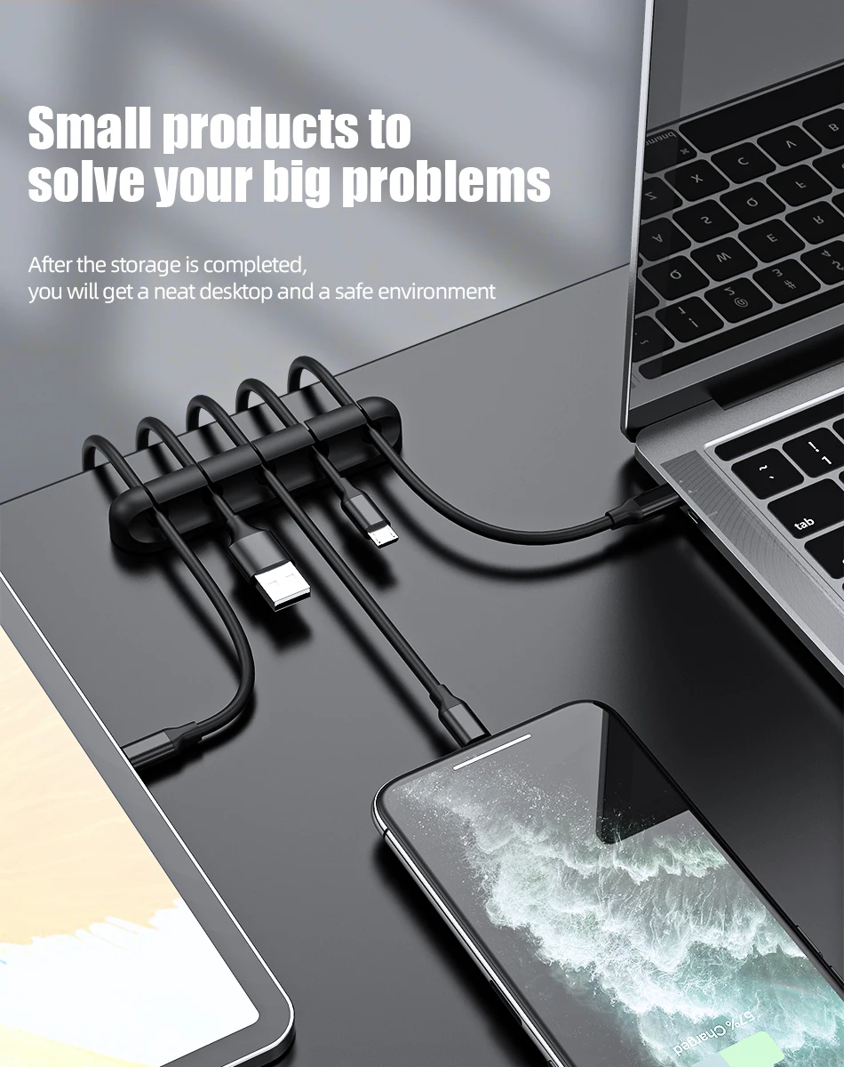!ACCEZZ Cable Organizer Silicone USB Cable Holder Wire Winder For Earphone Mouse Flexible USB Cable Management Clips In Car Home (3)