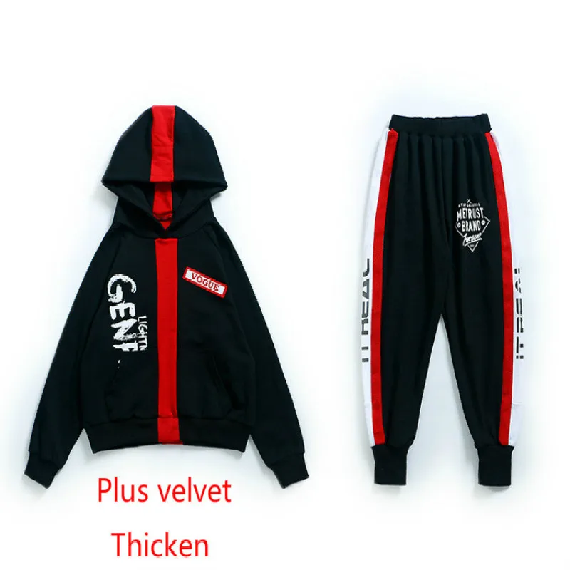 

Boys fall winter suit new children plus velvet thickening sports two-piece suit hooded zipper design fashion boy suit