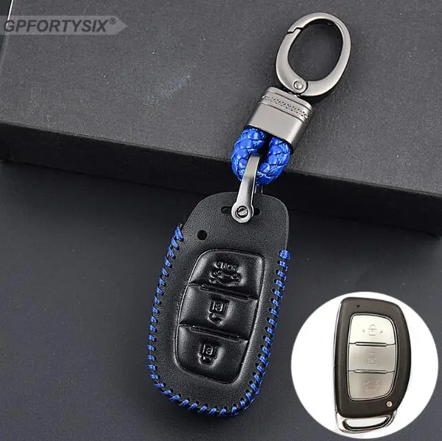 Для hyundai Santa Fe 2013 автомобильный Стайлинг авто ключ чехол из натуральной кожи пульт дистанционного ключа чехол для hyundai Grand Santa Fe Аксессуары - Название цвета: XD303 blue short