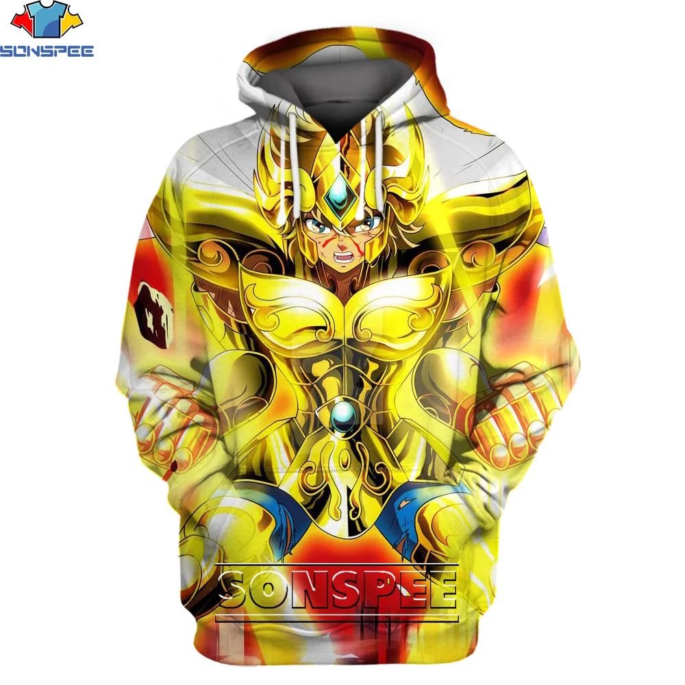 SONSPEE Saint Seiya Hoodies Cartoon Knights Of The Zodiac Hooded Pullover Men Women Hoody Harajuku Streetwear Unisex Sweatshirts