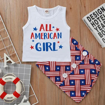 

Summer Child Toddler Kids Girls Outfits Clothes Sleeveless T shirt+Striped Star Skirt Holiday 4th of July Clothes Sets For Baby
