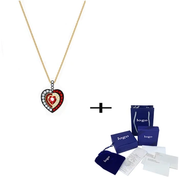 

CHAMSS Fashion New BLACK BAROQUE Necklace Transparent and Red Heart Crystal Necklace Personality Women Necklace