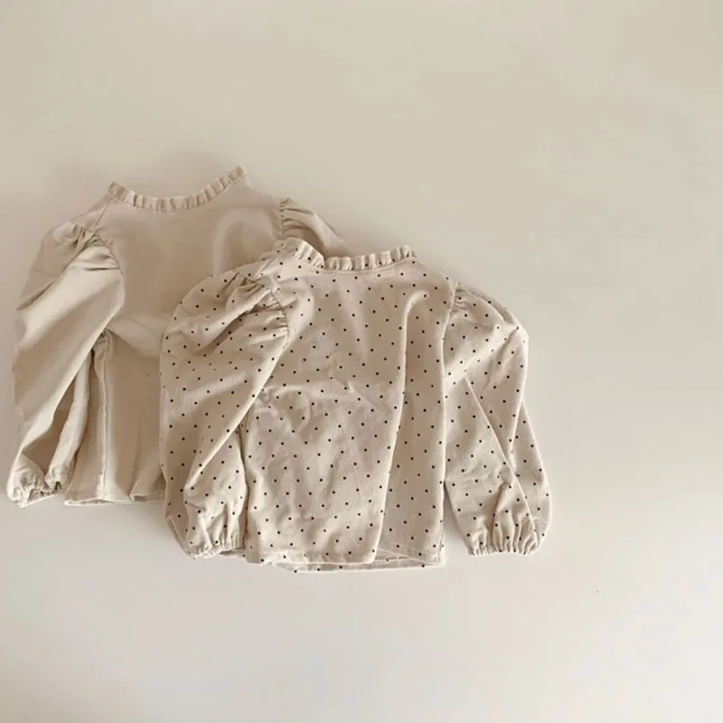 0-2YBaby Blouse Corduroy Girls Shirts Bud Flower Boys Blouse Toddler Girls Clothes Puff Sleeve Base Tops kids shirts