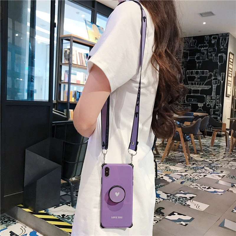 cute wallet card holder Heart-shaped bracket lanyard silicone phone case for iphone X XR XS MAX 6S 7 8 plus