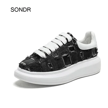 

White Shoes Women Platform Sneakers Denim Fashion Brand Ladies Chunky footware Patchwork Female zapatos de mujer Breathable