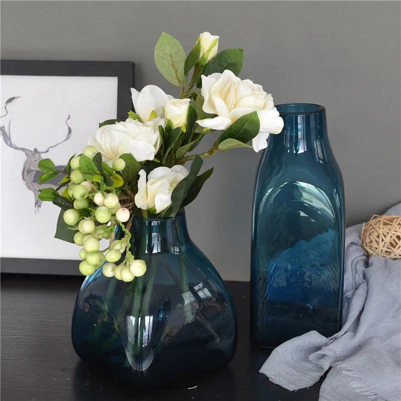 Европейские креативные цветные стеклянные ремесленные вазы декоративные для дома стеклянные украшения геометрический квадратный цветок