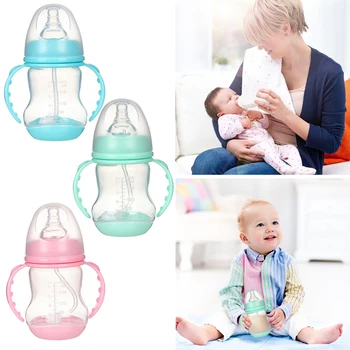 

180ml Nursing Bottles Silicone Leak-proof Wide Mouth Baby Water Drinking Bottles Bottle Dual Handle Feeding Cup with Dust Cover