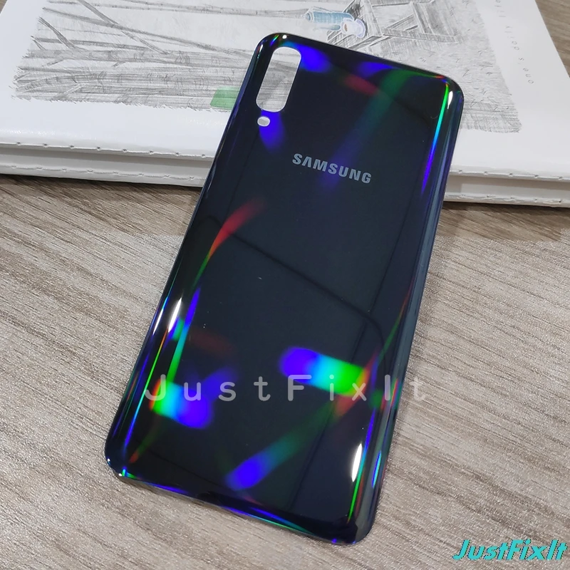 Для SAMSUNG Galaxy A50 SM-A505F A505 A505F Корпус чехол задняя крышка батарейного отсека задняя крышка Стекло Замена Крышка батарейного отсека - Цвет: Черный