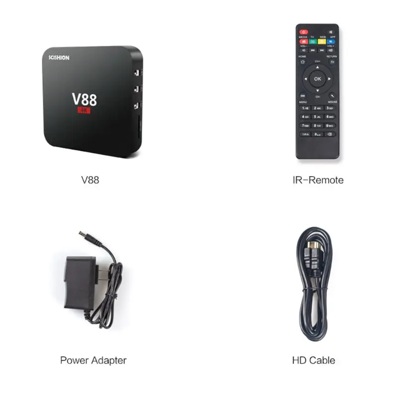 1 комплект V88 Android 7,1/8,1 RK3229 четырехъядерный Smart tv Box 1 Гб+ 8 ГБ/2 ГБ+ 16 Гб HD WIFI мультимедийный проигрыватель