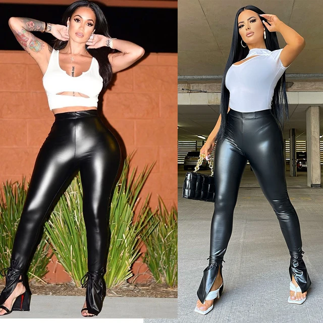 2021 New High Waist Pu Leggings Fashion Street Women High Waist Skinny Faux  Leather Pants Spring Fall Lace-up Split Hem Bottoms - Pants & Capris -  AliExpress