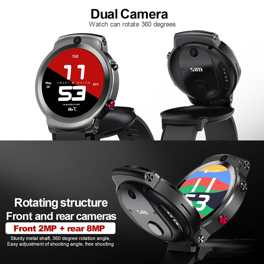 US $127.49 DM28 Smart Watch 4G Andriod 71 80MP Camera MTK6739 Quad Core 3GB 32GB Fitness Tracker IP67 Waterproof Wifi GPS Smartwatch