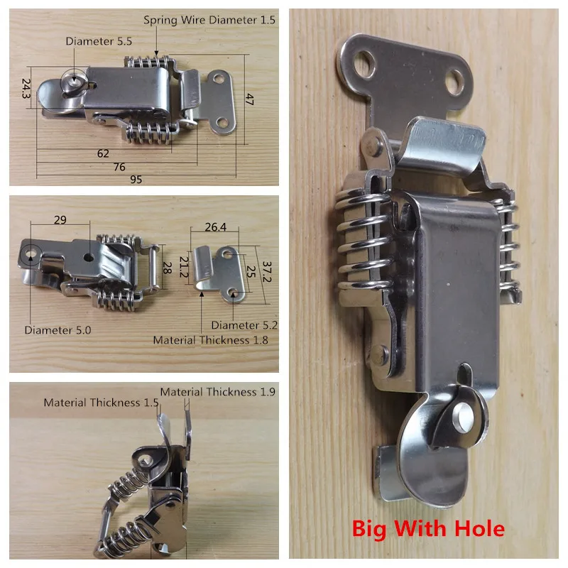 304 Stainless Steel Spring Hasp Wooden Case Lock Buckle Toolbox Lock Mechanical and Electrical Box Hasp Hardware Box Accessories