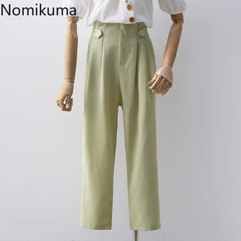 

Nomikuma High Waist Suit Pants Women Solid Color Straight Loose Ankle Length Trousers Female Korean Fashion Pantalones 3b076