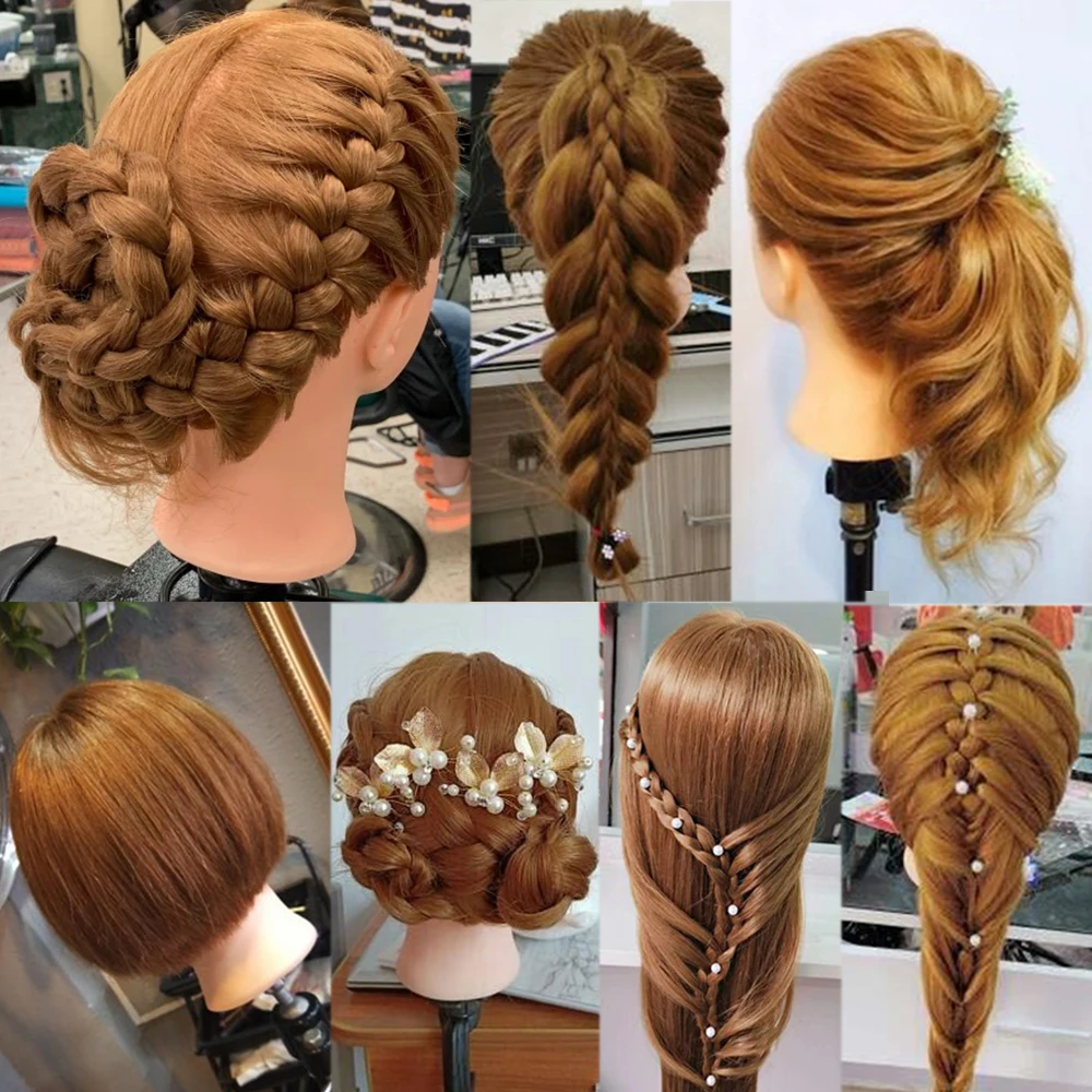 Female Mannequin Training Head And Stand For Hairdressers Hairstyles 85% Human Hair Training Head For Braid Hairdressing Head