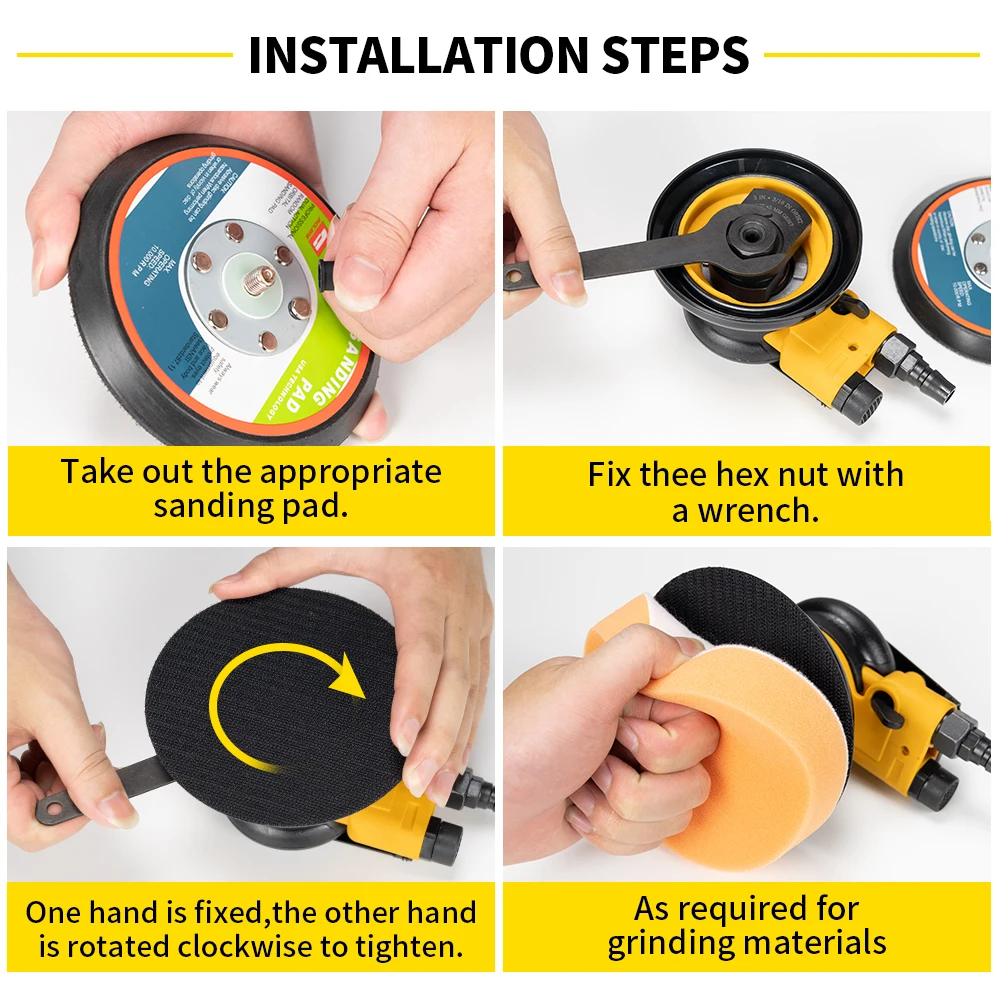 HIFESON Pneumatic  Polisher Air Sander 5'' 125mm Car Paint Care Tool Polishing Random Orbital Palm Machine Wood Working Grinder 3