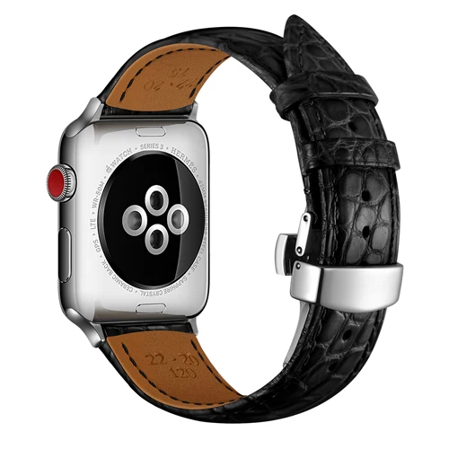 Black-silver Ремешок для Apple watch band 5 4 44 мм 40 мм Франция Аллигатор Натуральная кожа correa iwatch band 3 2 42 мм 38 мм топ процесс браслет - Цвет ремешка: Black-silver