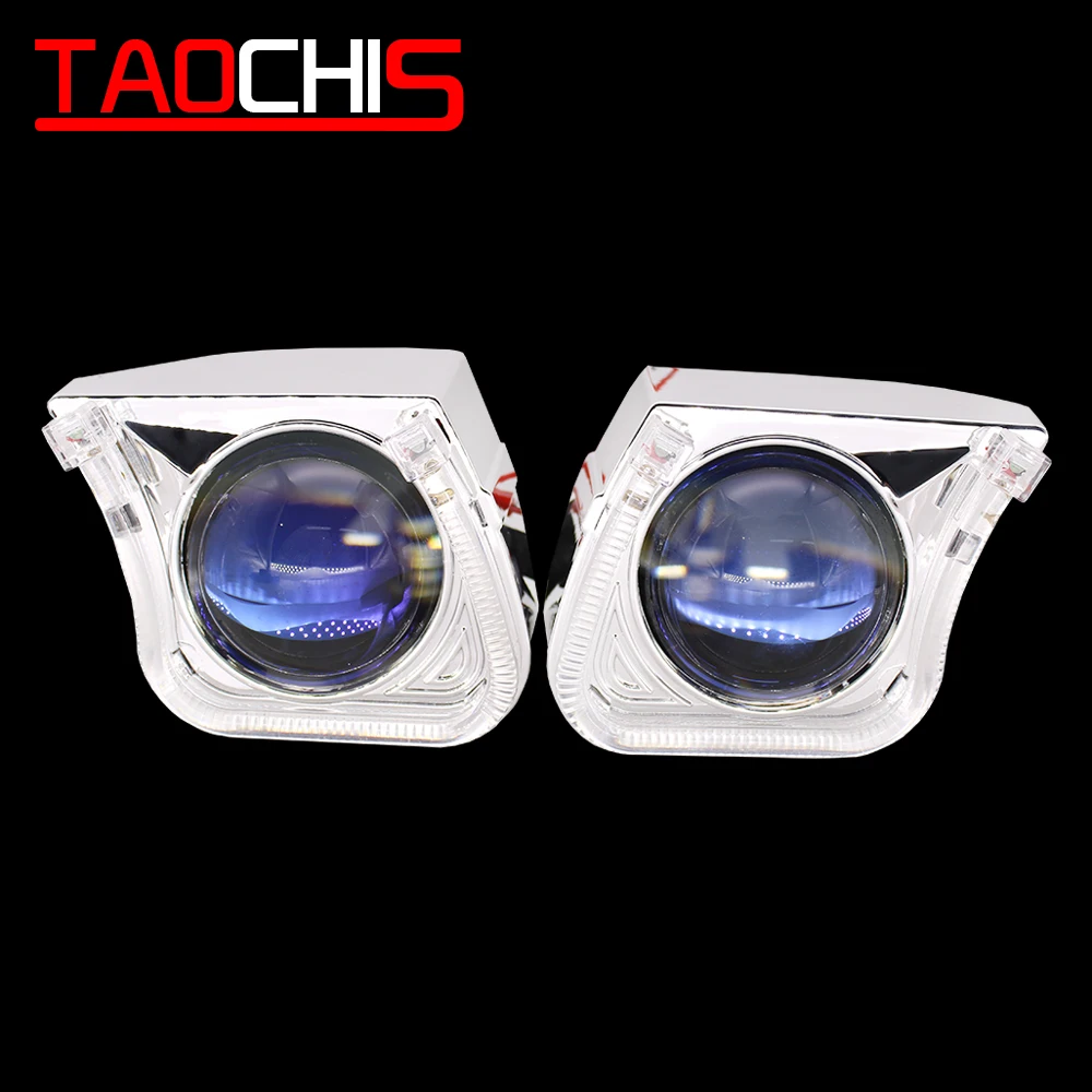 TAOCHIS YT147 2,5 дюйма линзы проектора bi xenon кожух светодиодный DRL Автомобильные фары хром ангельские глазки белый желтый цвет