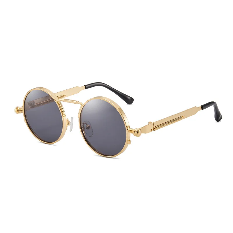 Новые винтажные круглые готические солнцезащитные очки в стиле стимпанк мужские и женские модные мужские брендовые дизайнерские металлическая оправа Ретро зеркальные солнцезащитные очки - Цвет линз: Gold Gray
