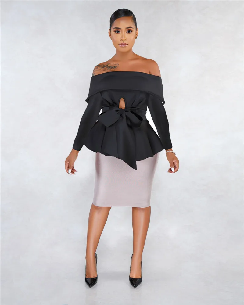 Off на плечо Peplum Топ Для женщин куртка пальто