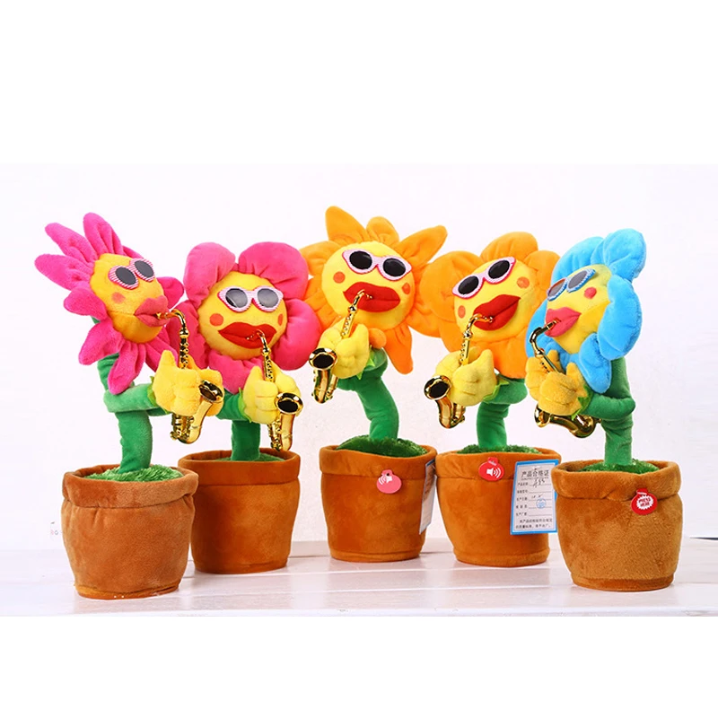 Hellobye〗60 Songs Singing and Dancing Flower with Saxophone Plush Funny  Electric Toy RD 