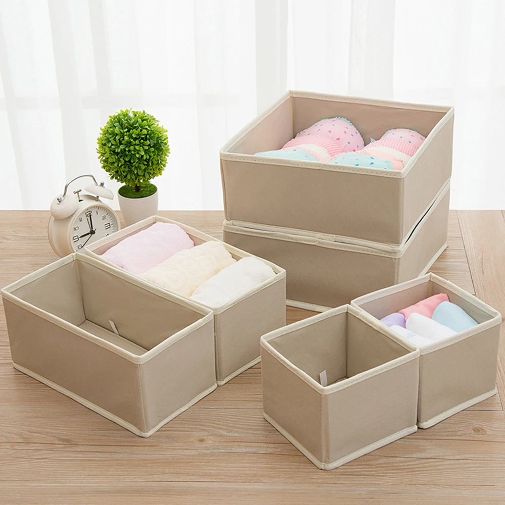 6pcs khaki LASPERAL, многоразмерный органайзер для нижнего белья, бюстгальтера, ящик для хранения, органайзер для шкафа, для нижнего белья, шарфа, носков, гардероба, для домашнего хранения - Цвет: 6pcs khaki