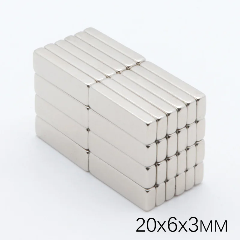 10 шт 20x6x3 мм N35 супер сильный, мощный квадратные неодимовые магниты NdFeB прямоугольный Блок редкоземельных магнит на холодильник 20x6x3 мм