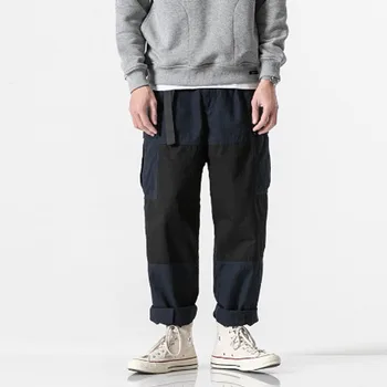

Moda masculina splice calça casual alta rua hip hop harem calças de carga masculino joggers sweatpants