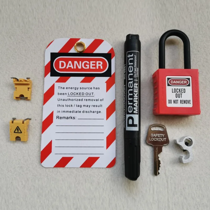 

6pcs/kit domestic lockout kit 2 pin lockout 1 aluminium lockdog one insulated safty padlock with tag and marker pen