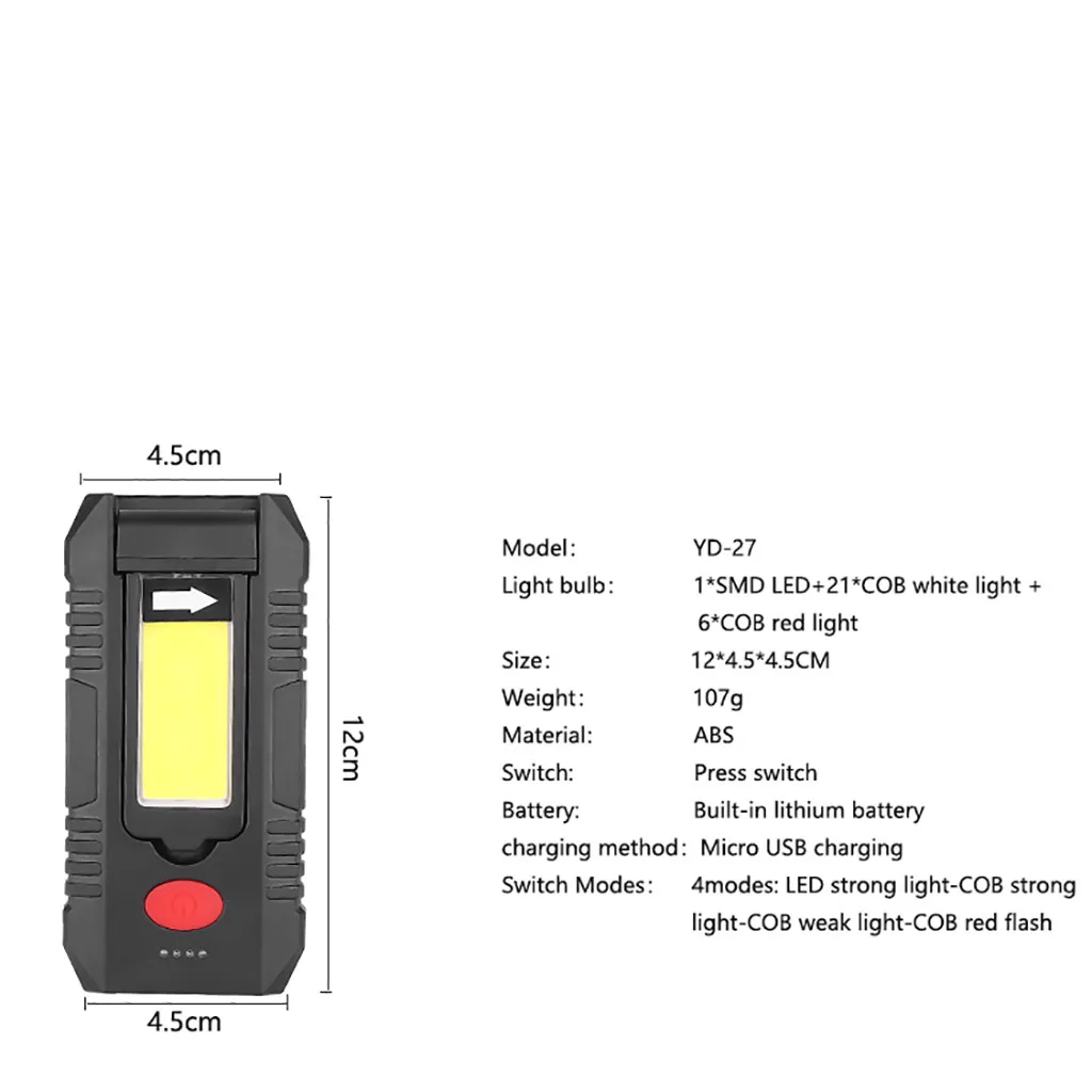 COB светодиодный магнитный рабочий светильник, автомобильный гаражный механический светильник-вспышка, домашний перезаряжаемый фонарь, ABS светодиодный светильник-вспышка для спорта на открытом воздухе