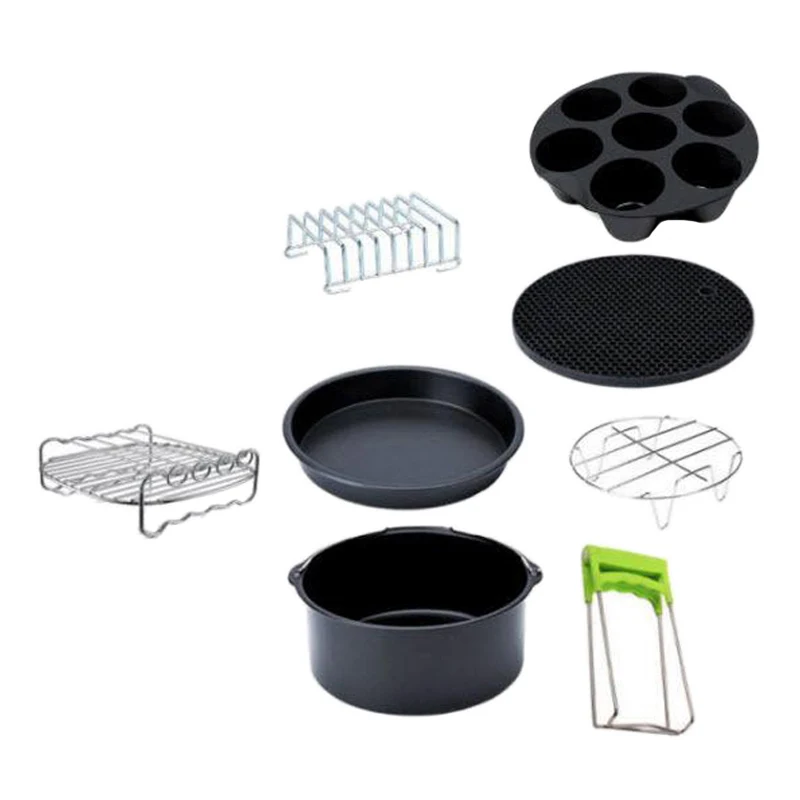 8Pcs Professional Air Fryer Set Chips Accessories Baking Basket Pizza Pan Home Kitchen Cookware Tools
