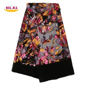 

NIAI African Lace Fabric 2020 High Quality Lace with Sequins Net Lace Fabric French Net Nigerian Lace Fabrics For Party NI2697-8