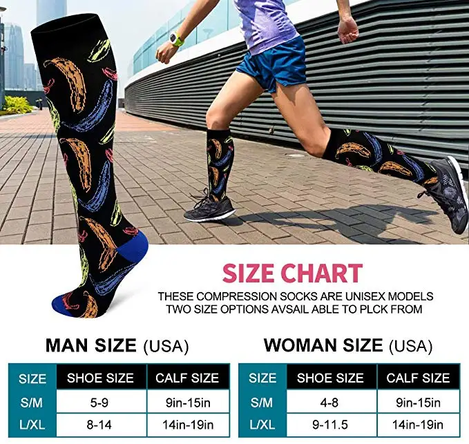 Compression Socks Unisex Sport Socks Running Travel Long Compress Fruit Leg Pressure Anti-fatigue Men