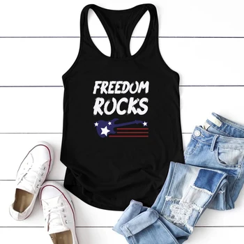 

Freedom Rocks Guitar Printing Tanks Tops Women Summer Tank Top Sleeveless Graphic Ladies Plus Size Casual Femme Ropa De Mujer