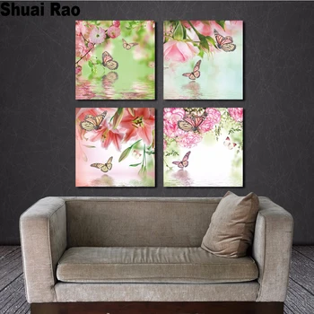 

4 pcs Flower Butterfly round square diamond embroidery Diy full diamond painting stitch cross mosaic picture rhinestones 5d art,