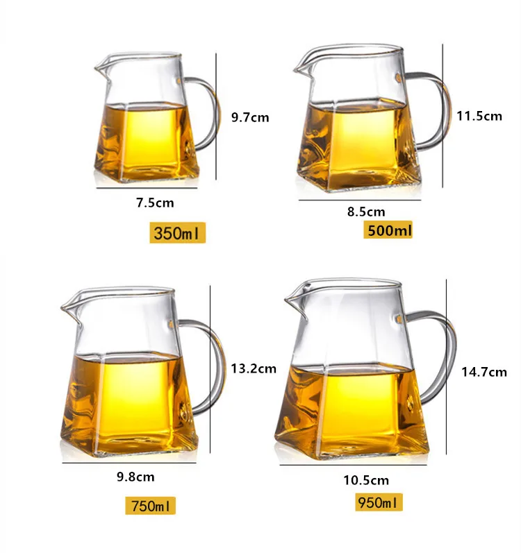 Description Picture 3 of itemHeat-Resistant Clear Glass Tea Pitcher, Square Creative Chinese Tea Set Accessory, Chahai, Milk Glass Coffee Pot, Water Jug