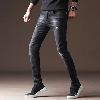 

Stretch jeans 2020 New in Men's Business Casual Cotton Fitted Jeans Spring and Autumn Slim Embroidered Pants