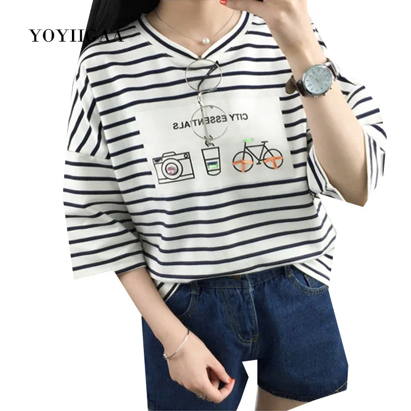 

Summer Tops Women T-shirts Casual Fashion Female Tshirt Stripe Short Sleeve Woman Tee Tops Streetwear Woman T-shirts Lady Tops