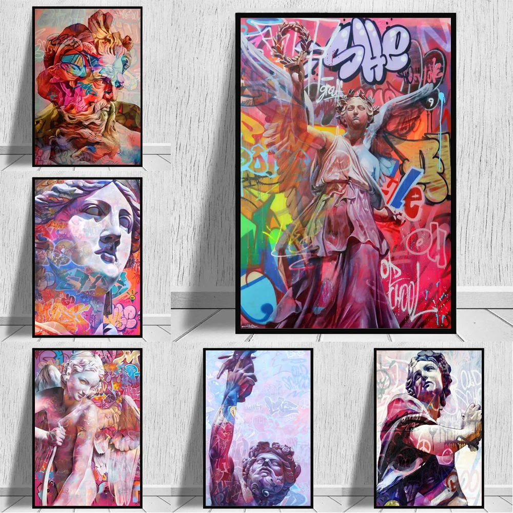 Abstract Colourful Street Art Greek Mythology Wall Decor Canvas Prints God Graffiti Sculpture Poster Painting For Living Room | Дом и сад