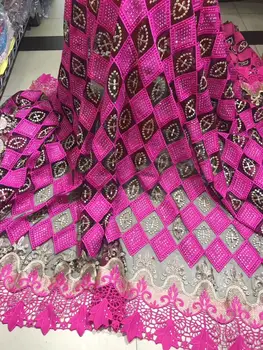 

Hot Sale Rose Color African Lace Fabric For Wedding France Tulle Embroidered lace Fabric High Quality With stones 5 yards/lot