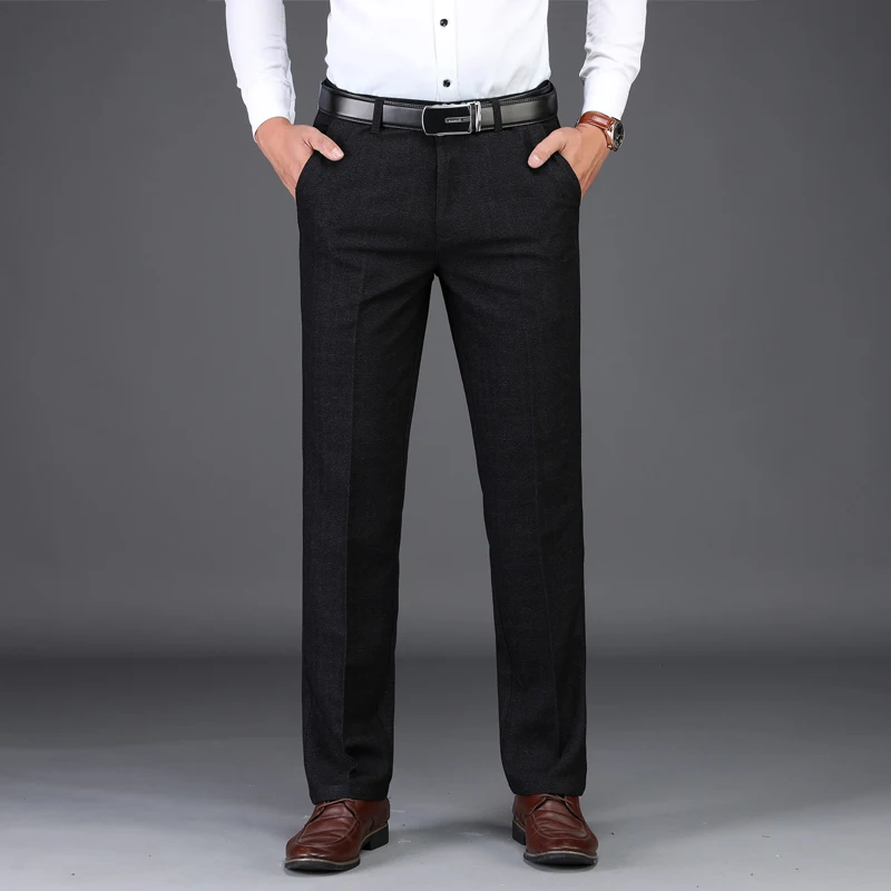 Pants Men Classic Business Formal Office Full Length Trousers Suit Straight Fit 