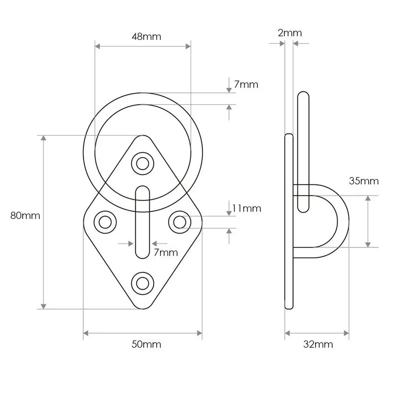 벽이나 천장용 80Mm x 50Mm 마운팅 후크, 원형 링 포함 스테인리스 스틸 브래킷/부착 슬링 트레이너, 해먹, A