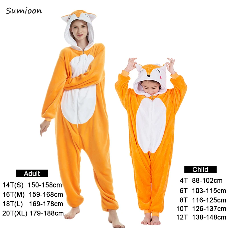 Дети кигуруми Единорог пижамы животных мультфильм Onesie девушки пижамы для женщин взрослых Единорог панда комбинезон зимняя фланелевая одежда для сна - Цвет: Fox