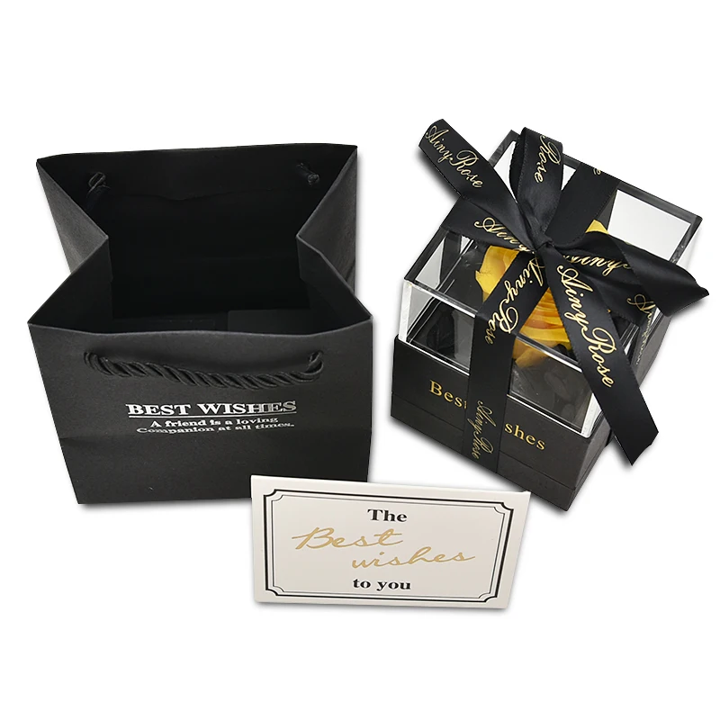 YELLOW WITH BOX Искусственные цветы, красные розы, украшение, красота и чудовище, со стеклянным куполом, деревянная основа, искусственные цветы на год, подарки на день Святого Валентина - Цвет: YELLOW WITH BOX