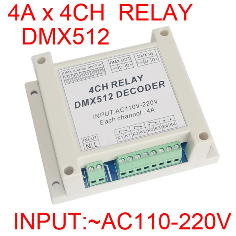 Velkoobchod 4CH regulátor dekodér AC110-220V DMX elektromagnetické relé 4 běžící pás dmx512 3P relays reostat použít pro RGB LED svléknout se světel LED lamp