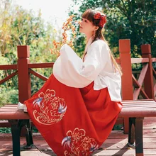 Женские танцевальные костюмы с вышивкой Hanfu, платье феи, Женский фестивальный Рейв, наряд певцов, старинная одежда для выступлений, 2 шт. DC3392