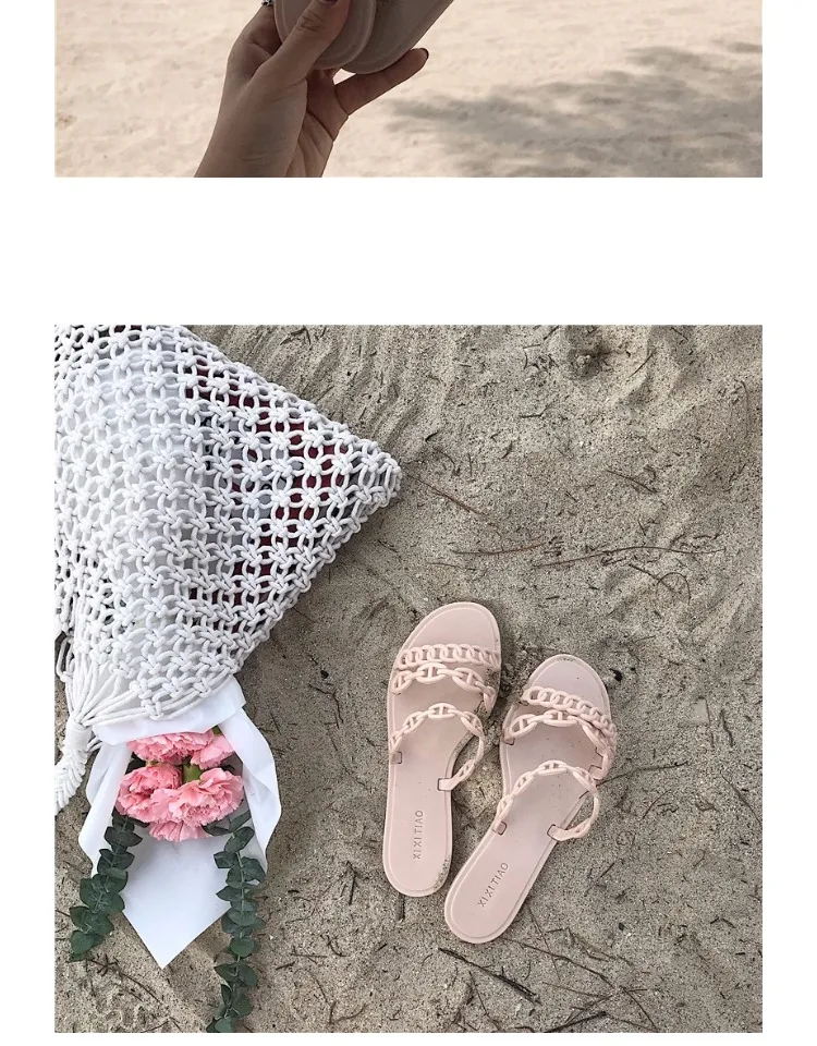 Лидер продаж; летние пляжные женские сланцы; Шлепанцы из ПВХ; женские сандалии без застежки на плоской подошве; женские шлепанцы с заклепками; прозрачная обувь