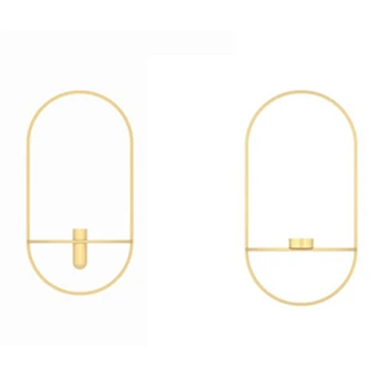 

2 Sets of Oval Wall Hanging Candlestick Wall Decoration Ornaments Three-Dimensional Creative Metal Candlestick