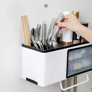 

Wall-mounted Spice Racks Double-layer Kitchenware Holders with Seasoning Boxes Dust-proof Shelves Kitchen Storage Organization